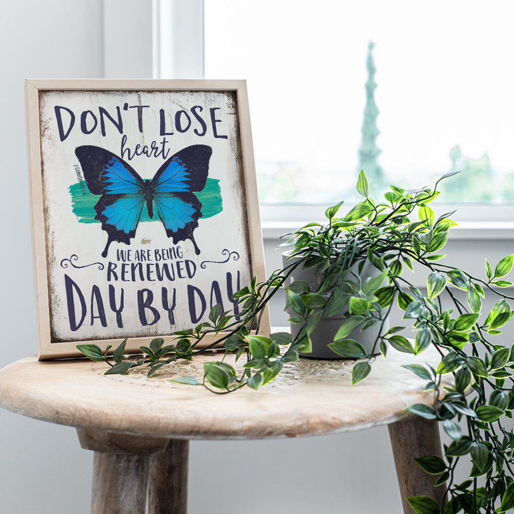 Inspirational Butterfly Picture - Christian Bible Verse Wall Art - Religious Scripture Wall Decor - Blue Rustic Boho Gift for Women - Motivational Home or Apartment Decoration for Bedroom, Living Room