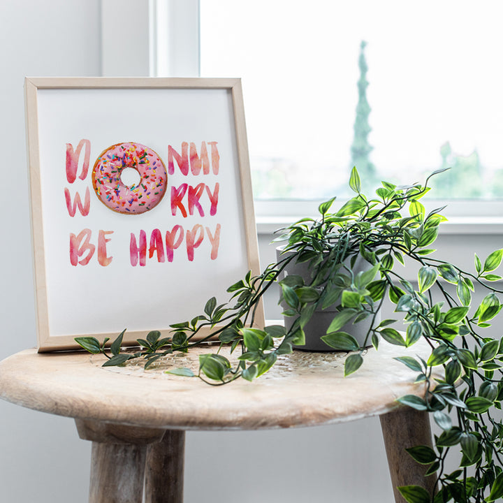 Donut Wall Decor - Funny Kitchen, Dining Room, Cafe Decor - Cute Donut Worry Wall Art for Coffee Bar, Restaurant - Unique Housewarming Gift - Inspirational Quote Poster Picture Print