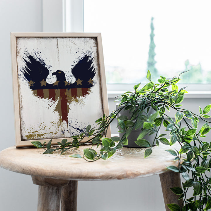 Rustic Grungy American Eagle Wall Art - 8x10 Patriotic Flag Sign Photo Picture - Vintage Shabby Chic Gift for Patriotic Military Veteran, US Patriot - Unframed Poster Print Home Decor