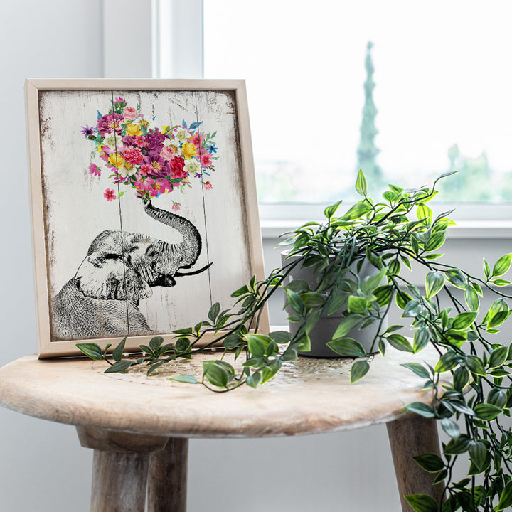 Elephant Floral Heart Boho Wall Art - Vintage Rustic Picture for Room Decor, Home Decoration, Bedroom, Bathroom, Apartment - Cute, Unique Romantic Gift for Women, Her, Wife - UNFRAMED Print