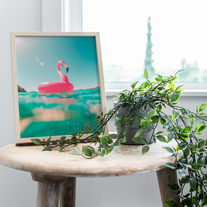 Flamingo Summer Beach House Art Print - Wall Art Poster - Unique Home Decor for Bedroom, Kids Room, Bathroom - Makes a Great Gift - 8x10 Photo Unframed