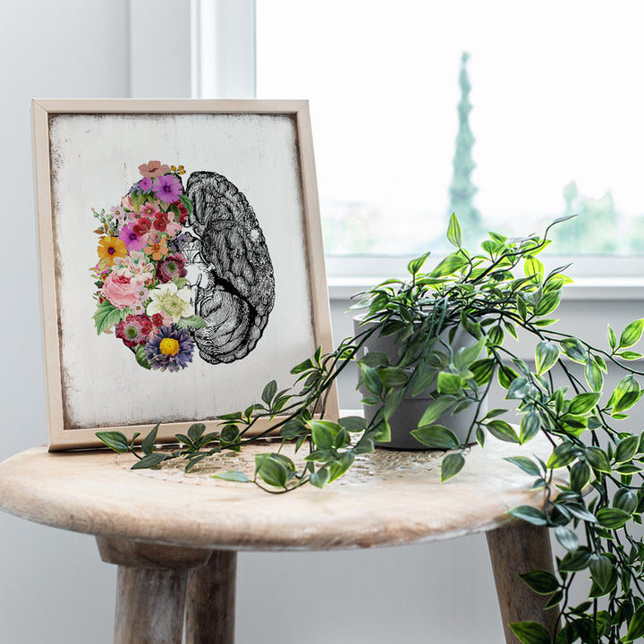 Flower Brain Wall Art & Decor - Vintage Human Anatomy Poster 8x10 - Rustic Boho Shabby Chic Modern Home Decor for Bedroom Bathroom Living Room - Bohemian Gift for Women - UNFRAMED