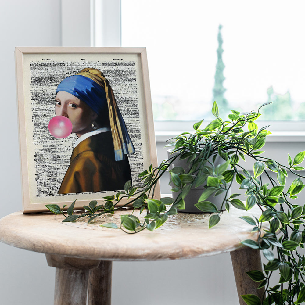 Vermeer Girl With Pearl Earring Dictionary Art, Home Decor - Upcycled Vintage Modern Wall Art Print, Poster - Contemporary Decorations for Bedroom, Living Room - Great Gift - 8x10 Photo Unframed