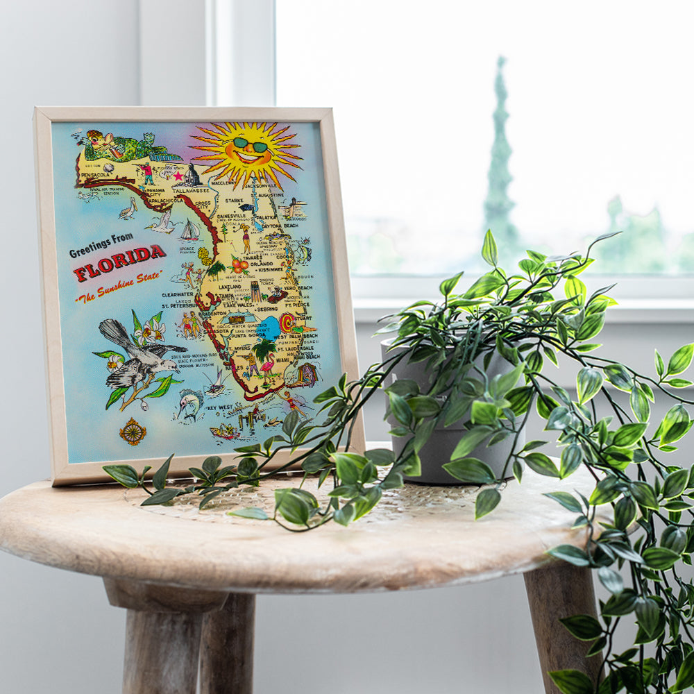 Florida State Travel Poster - Florida Souvenirs - Vintage Florida Wall Decor - 8x10 Florida Posters - Beach House Decor - Florida Gifts - FL Sunshine State - Travel Posters