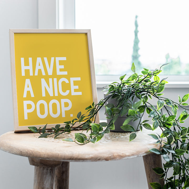 Funny Bath Wall Art Home Decor and Room Decorations - Modern Contemporary Bathroom Art Print, Poster - Great Housewarming Gift - 8x10 Unframed Photo - Yellow Have a Nice Poop