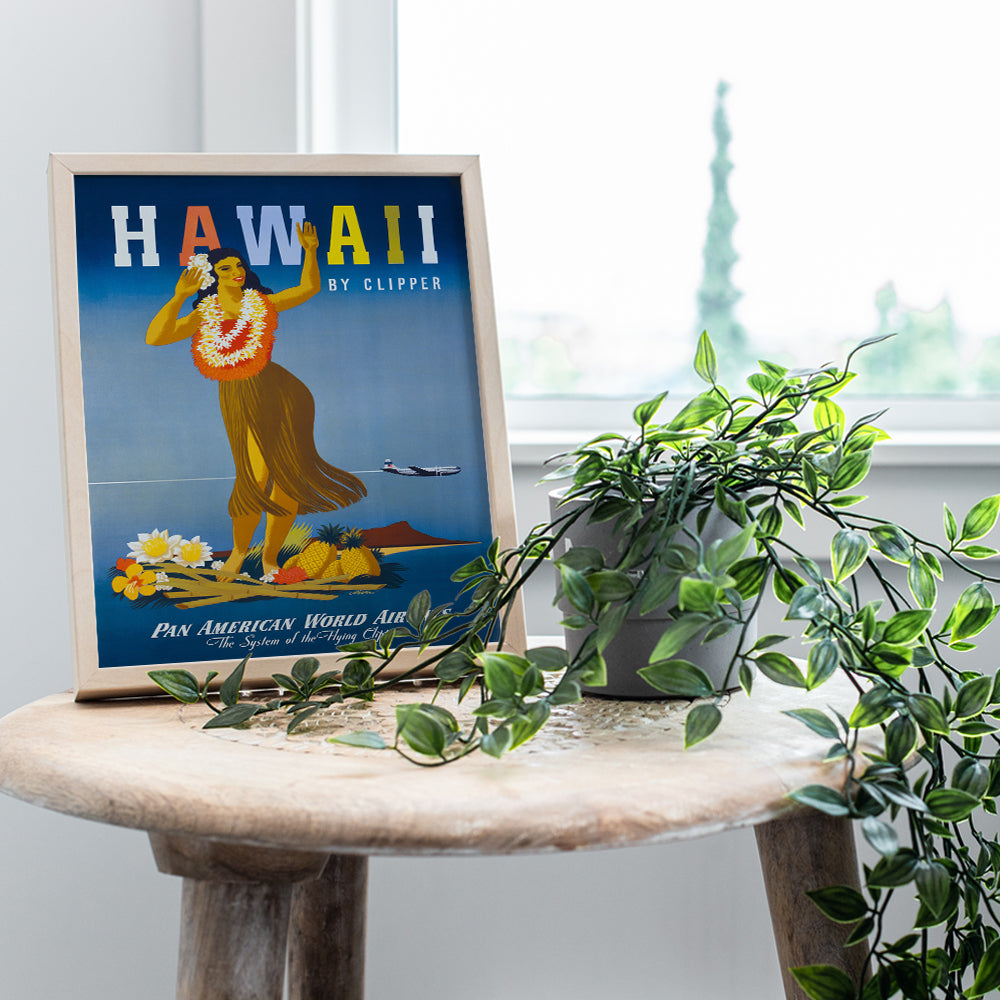 Hawaii Wall Decor - Hula Girl - Tropical Wall Art - Hawaii Travel Poster - Hawaiian Gifts - 8x10 Tropical Decor - Vintage Surfing Wall Art - Coastal Wall Decor - Beach Wall Decor