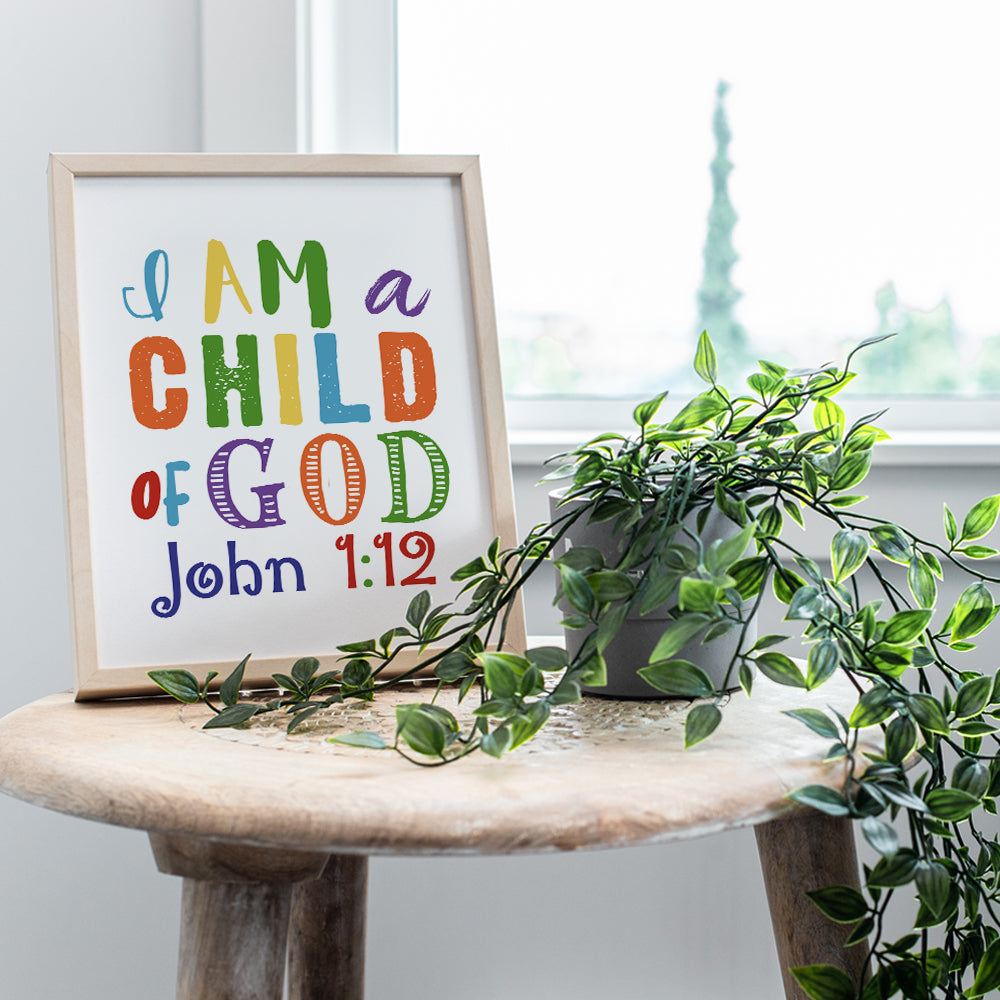 Childrens Bible Verse Wall Art, Religious Wall Decor - Child of God, John 1:12 - Scripture Wall Decor for Kids Bedroom, Girls, Boys Room - Christian Gifts - Unframed 8x10 Inspirational Poster Print