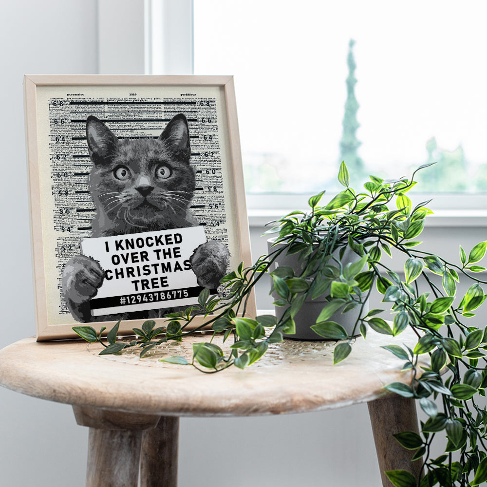 Xmas Christmas Home Decor - Cute Funny Cat Wall Art, Holiday Decoration - Gag Gift for Cat Lovers - Upcycled Picture Photo Print - 8x10 UNFRAMED Poster