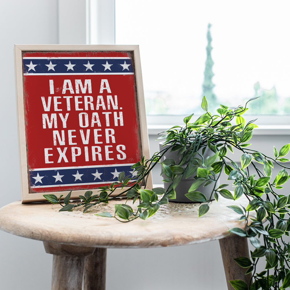 Patriotic American Flag Home Decor, Room Decoration - USA Wall Art - Gift for US Military Veteran, Soldier, Army, Marine, Air Force, Navy, Vet, Men, Women - Rustic Americana Poster Sign Plaque