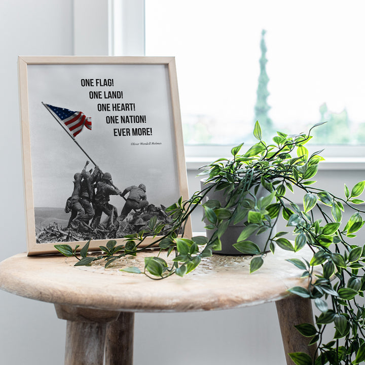 American Flag Wall Art - Marine Flag - Iwo Jima Wall Art Decorations - Marine Corps Photo - Patriotic Gifts for Men, Military Veterans - Office, Living Room, Den, Man Cave Home Decor - 8x10 Unframed