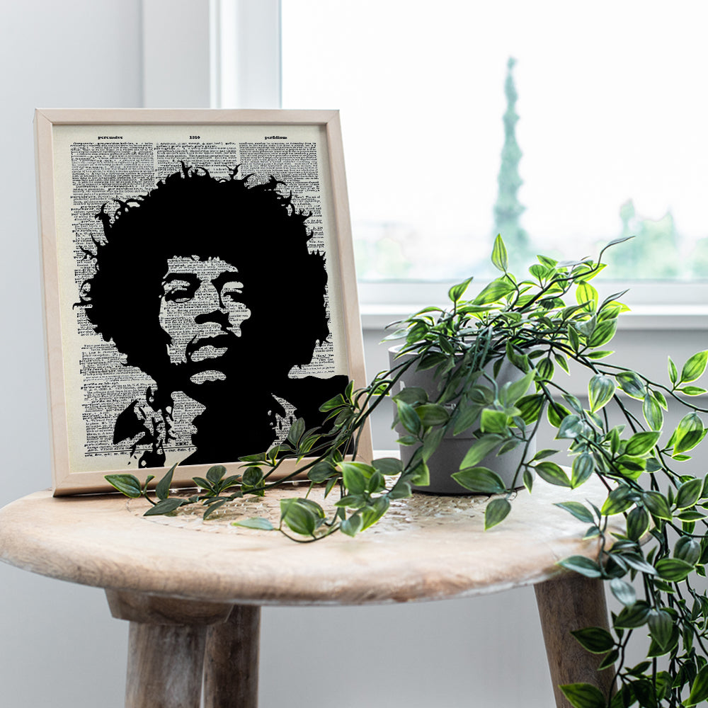 Jimi Hendrix Upcycled Dictionary Wall Art Print - Vintage 8x10 Unframed Photo- Perfect Gift for Rock n Roll 60s Music, Woodstock Fans and Guitar Players, Cool Home Decor