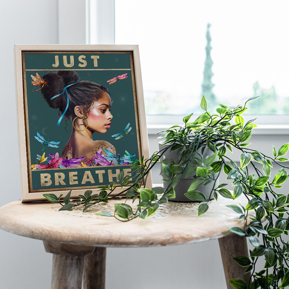 Just Breathe Wall Art for Women - positive Affirmations and Inspirational Quotes African American Wall Decor - Personal Growth Bedroom Decor for Women, Woman, Black Girl, Teen - Motivational Sayings