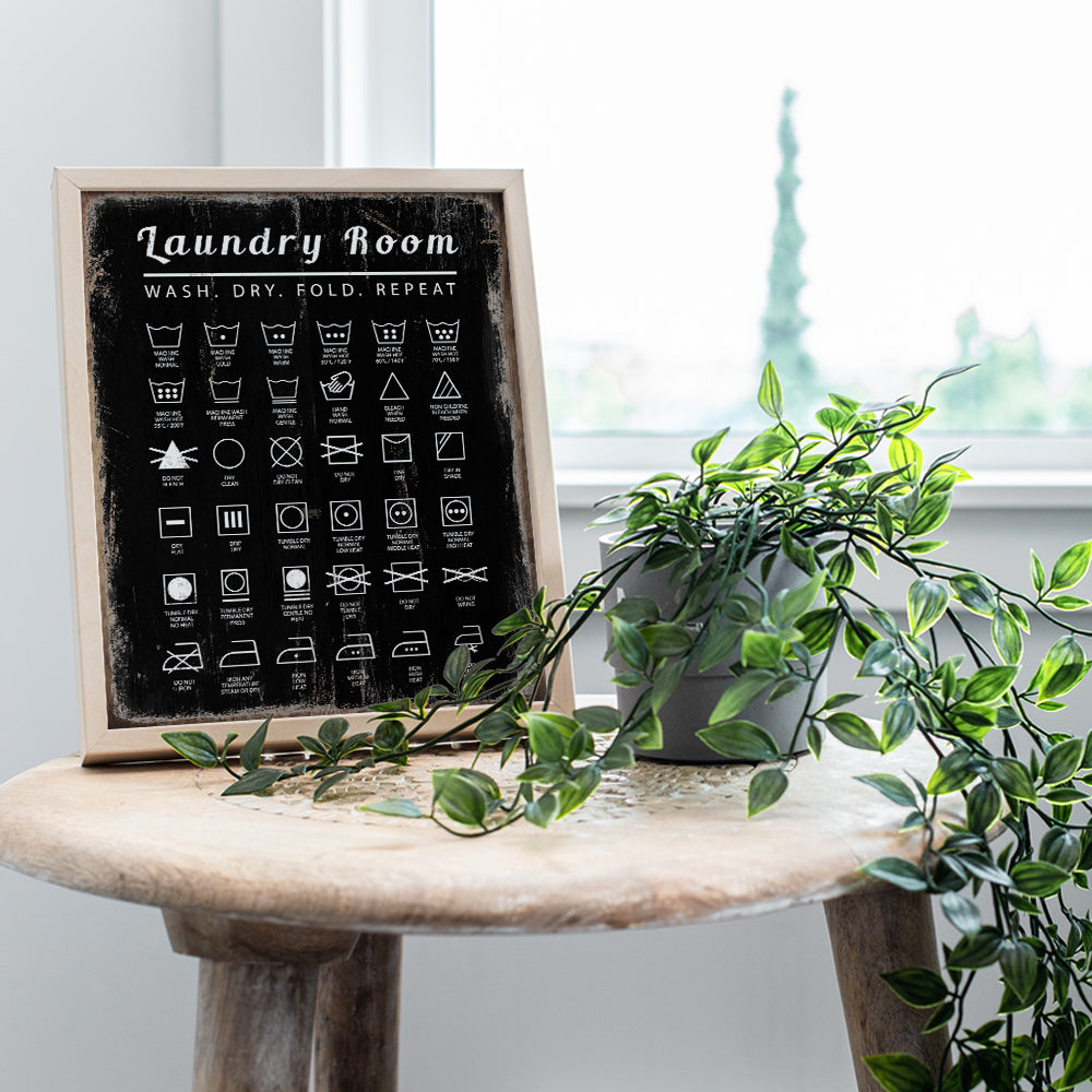 Laundry Room Wall Decor Art Print - Boho Rustic Sign Replica Home Decoration - Unique Gift for Women, Moms, Housewarming - 8x10 Photo - UNFRAMED Care Tags Picture Poster