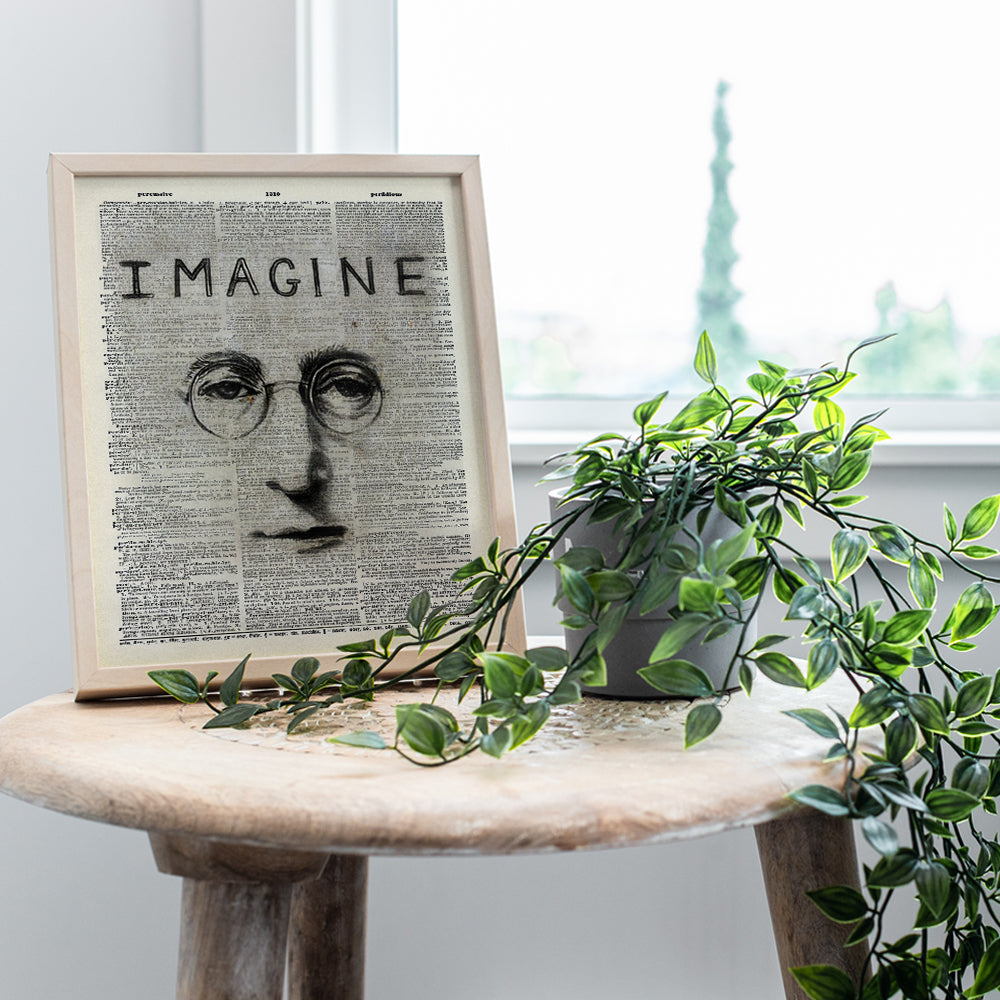 John Lennon Graffiti Upcycled Dictionary Wall Art Print - Great Gift For Beatles and 60’s Music, Street Mural Fans - Contemporary Home Decor - 8x10 Unframed Photo - Imagine