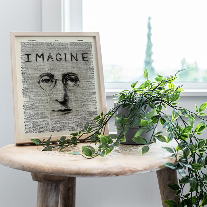 John Lennon Graffiti Upcycled Dictionary Wall Art Print - Great Gift For Beatles and 60’s Music, Street Mural Fans - Contemporary Home Decor - 8x10 Unframed Photo - Imagine