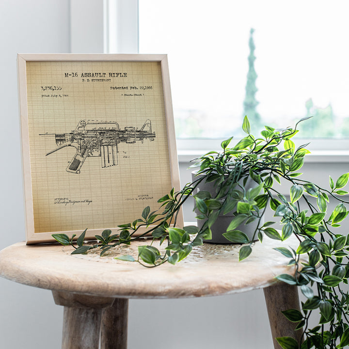 M-16 Assault Rifle Patent Print - Unique Gift or Wall Art for Gun, Firearm, 2nd Amendment Enthusiasts, Army Marines Military Veterans - Home Decor for Man Cave, Living Room - 8x10 UNFRAMED Poster