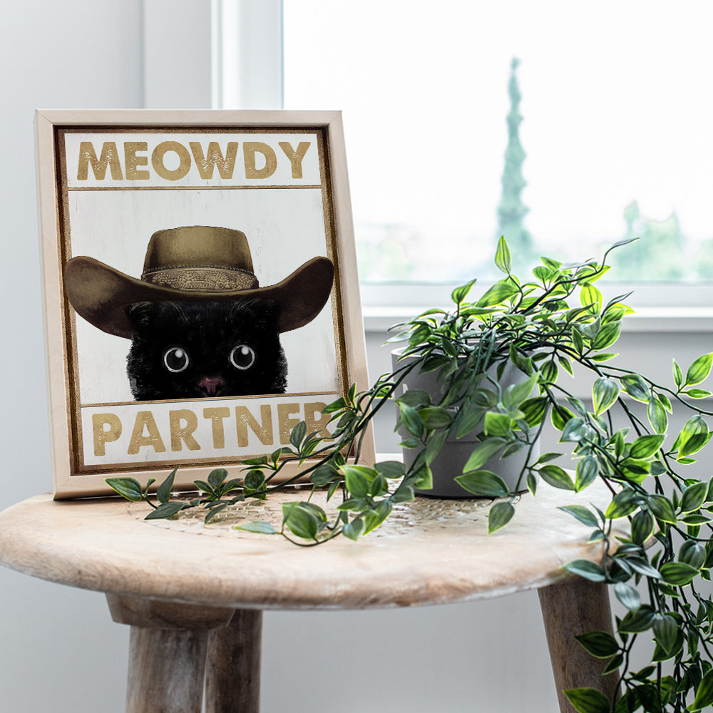 Cute Cat Country Home Decor - Meowdy Cat Wall Decor - funny Cat Wall Art - Western Wall Decor - Cat Gifts for Women - Cat Themed Poster - Cat Dad - Rustic Farmhouse Decorations - Cat Stuff for Men