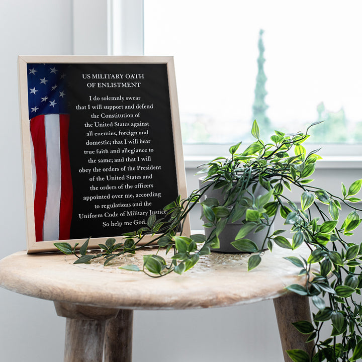 LARGE 11X14 - Oath of Enlistment - Military Decor - Patriotic Decorations - American Flag Wall Art - Veteran Wall Decor - Gift for Marine Corps, Army, Navy, Air Force, Coast Guard - USA Americana