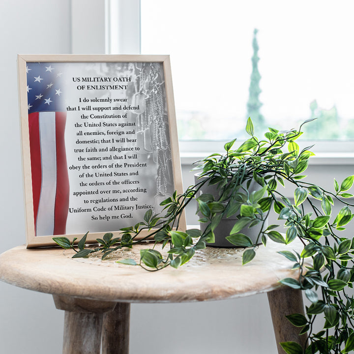 LARGE 11X14 - Oath of Enlistment Military Decor - American Flag Wall Art - Patriotic Room Decor - Veteran Wall Decor - Gift for Soldiers, Vets, Army, Navy, Air Force, Marine Corps, Men, Women - USA