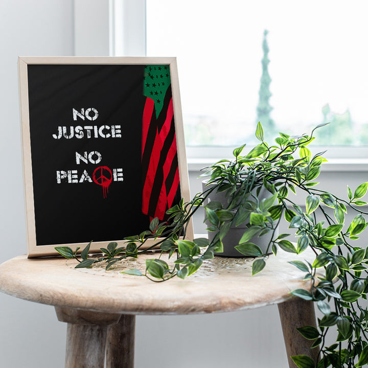 Black African American Wall Art - No Justice No Peace Motivational Quote Afro American Flag Poster - Civil Rights, Black Lives Matter Sign, Black Pride Decor - Inspirational Gift