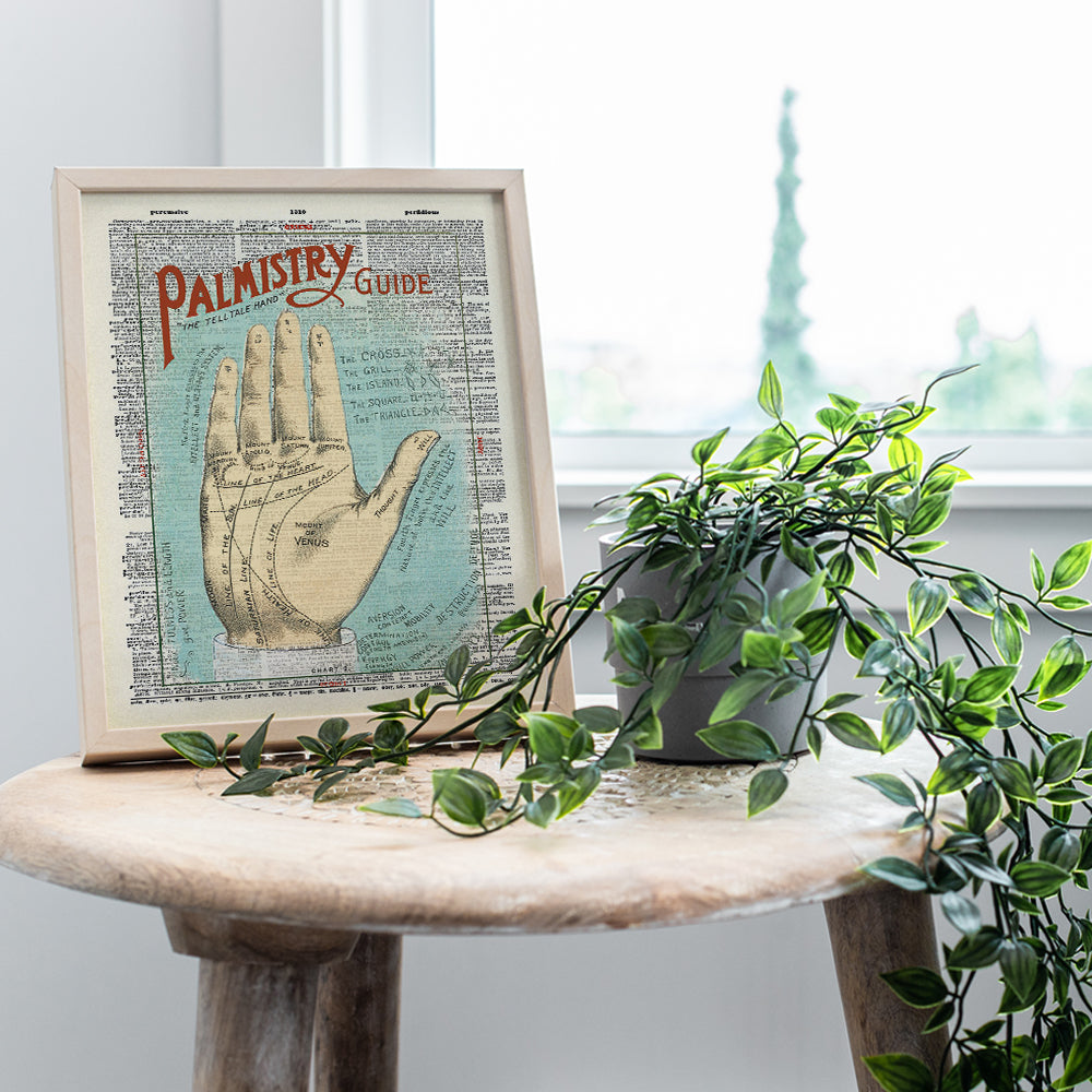 Vintage Palmistry Upcycled Dictionary Wall Art Decor - Retro 8x10 Home Decoration Picture for Living Room, Bedroom, Apartment - Gift for Psychic, Fortune Teller, Palm Reader, Clairvoyant, Occult Fan