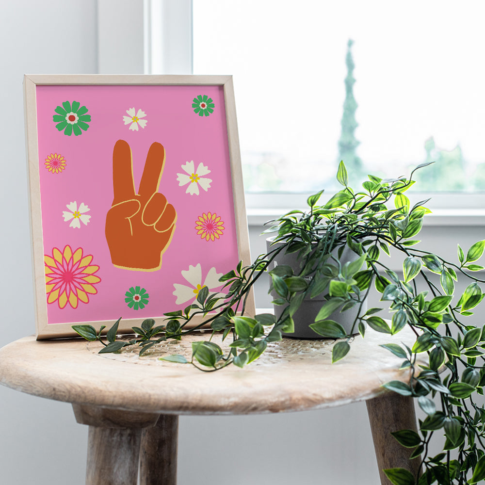 70s Retro Peace Sign Decor - Groovy Flower Power Hippie Decorations - Vintage Bohemian 60s Decor - Trendy Pink Room Decor - Funky Wall Art for Teen Girls Bedroom, College Dorm Room Decor, Women