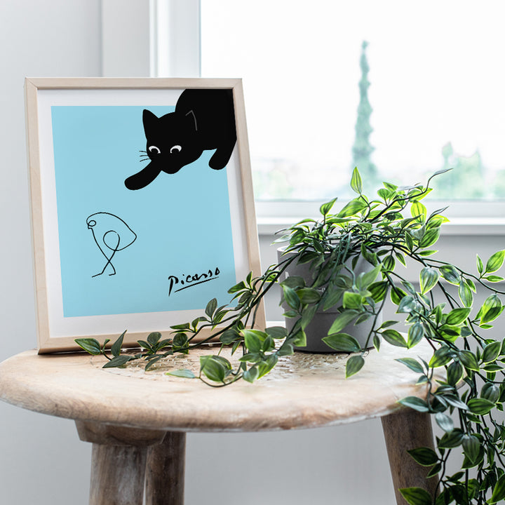 Pablo Picasso Wall Art - Cute Cat Wall Art - Black cat Home Decor - Picasso Poster - Cat Wall Decor - Pablo Picasso Poster - Cat Lover Gift for Women - Blue Aesthetics Abstract art Minimalist Line art