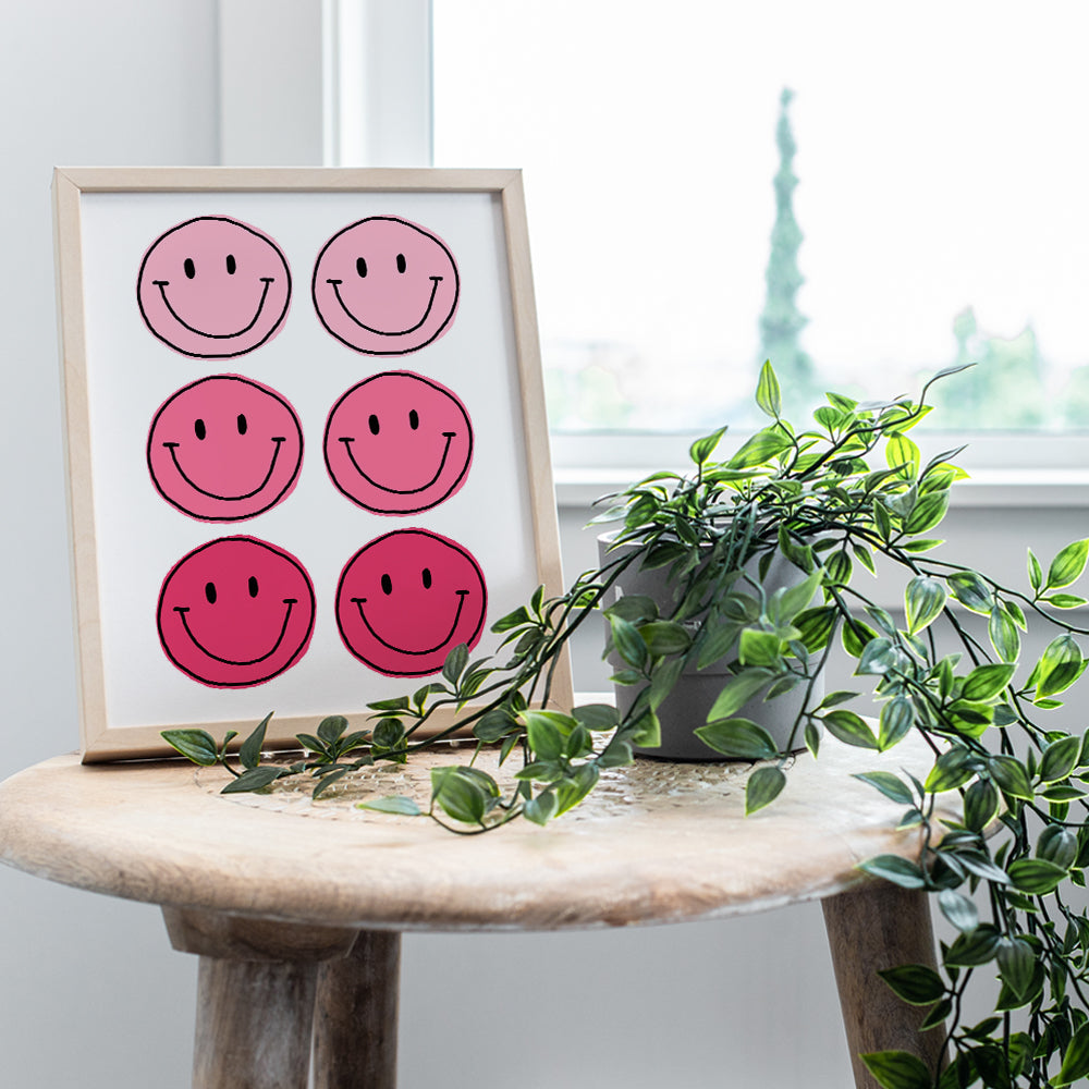 Trippy Smiley Face Wall Art - Pink Smile Preppy Room Decor Poster print - Dorm Room Decor - Contemporary art Aesthetic Indie Grunge Home Decor - Living room, Girls Bedroom Decor UNFRAMED 8X10