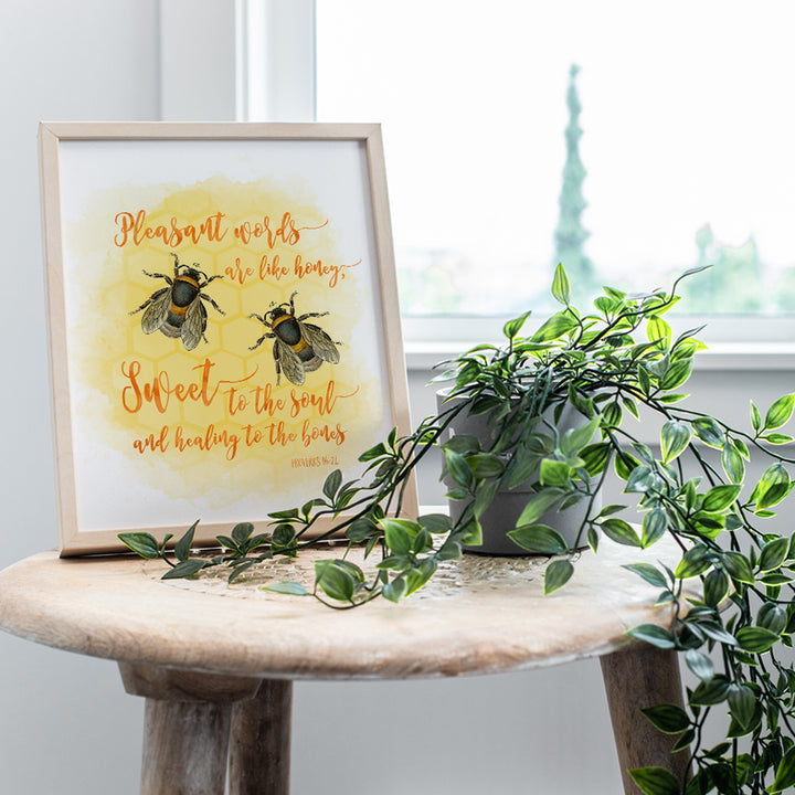 Bee Wall Decor - Honey Bee Decor - Bee Wall Art - Inspirational Christian Wall Decor - Proverbs - Religious Gifts for Women - Bible Verses Wall Decor - Scripture Wall Art - Spiritual Wall Decor