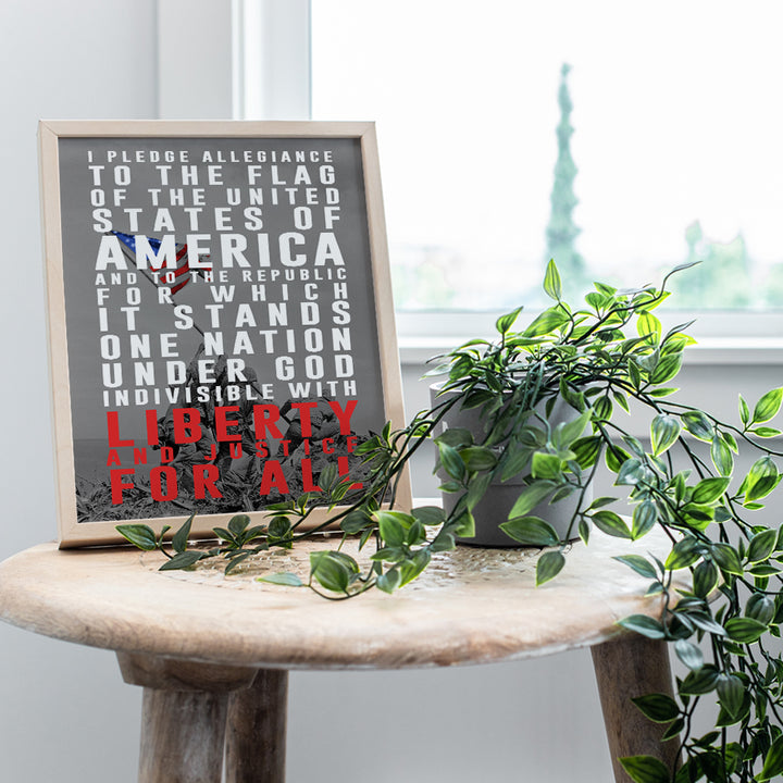 Pledge of Allegiance Patriotic Decor - 8x10 American Pride Wall Art Poster, Home, School, Office or Classroom Decoration - Unique Gift for Military Veterans, Vets, Teachers - Iwo Jima Flag Photo Print