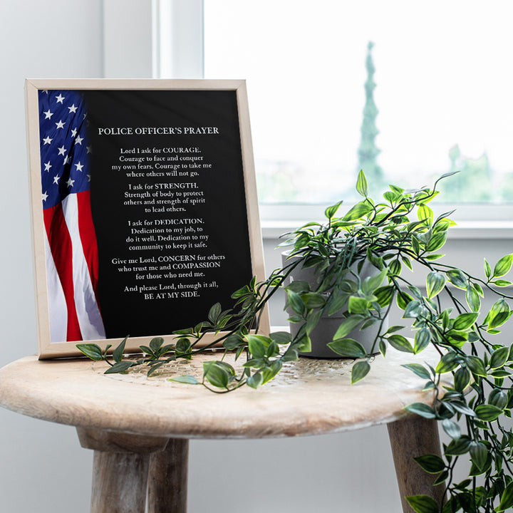 Patriotic Flag Police Officer Prayer - Wall Art Decor Picture for Home, Station, Office, Living Room Decoration - Gift for Cop, Policeman, Policewoman, Law Enforcement, First Responder - 8x10 Poster