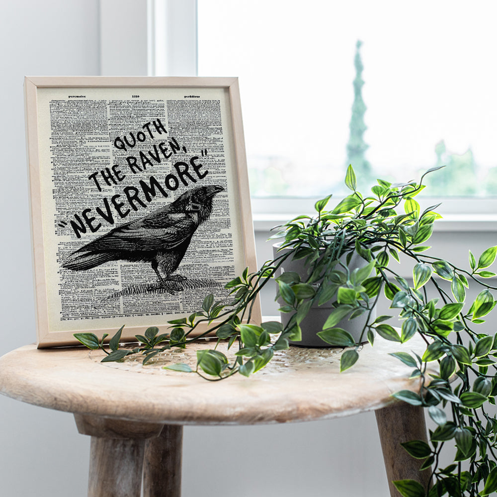 Edgar Allan Poe Goth Decor - Gothic Home Decor - The Raven Poster 8x10 - Creepy Vintage Wall Art - Nevermore Halloween - The Crow - Funny Unique Affordable Gift - Dictionary Art Photo Picture Print