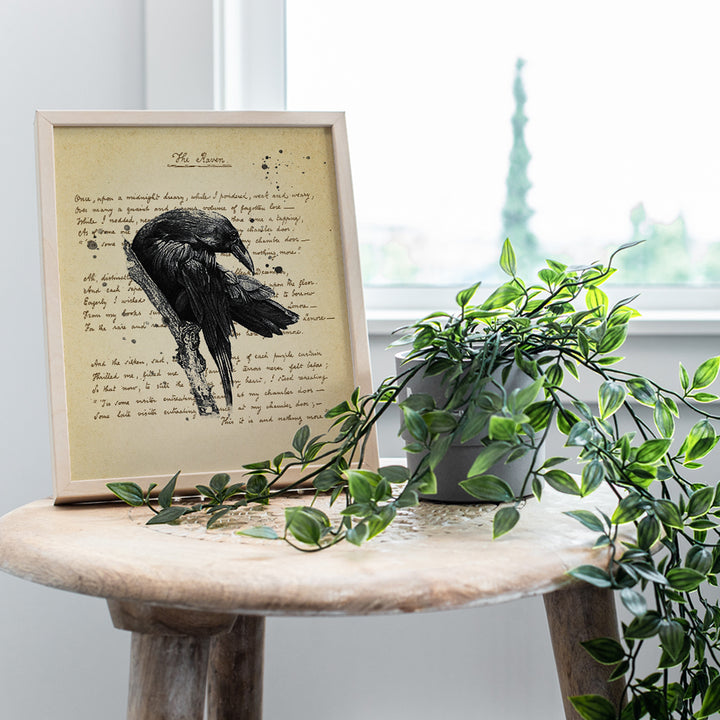 The Raven - Edgar Allan Poe Vintage Wall Art Decor Set - Rustic Retro Home, Apartment or Office Decoration Picture for Living Room, Bedroom - Gift for Goth and Steampunk Fans