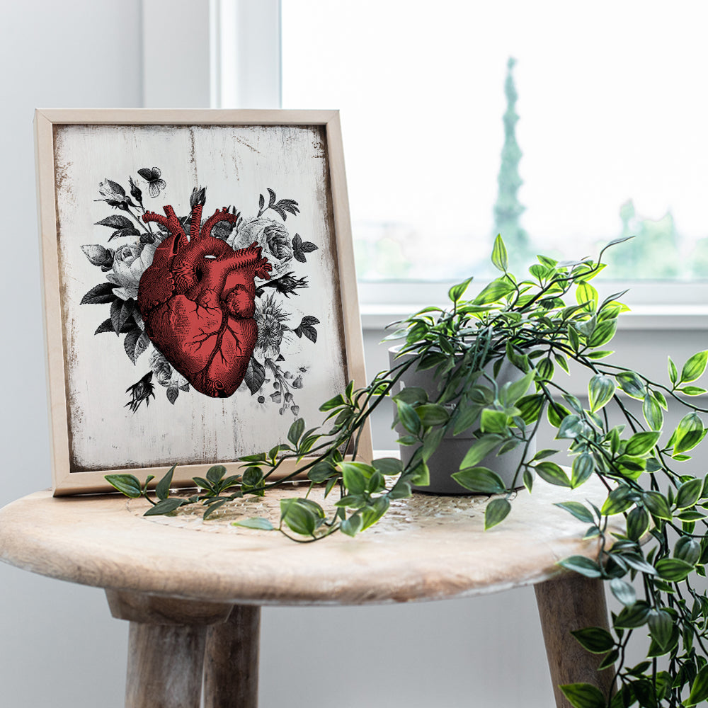 Rustic Floral Heart Wall Art - Shabby Chic 8x10 Vintage Photo Print - Home Decor - Goth, Decoration for Living Room, Bedroom, Medical Office - Gift for Nurse, Doctor, RN, Physician Assistant, Women