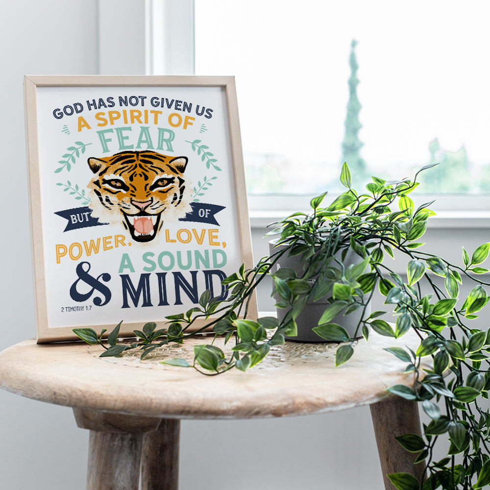 Motivational Inspirational Quote Religious Bible Verse Wall Art - Christian Scripture Tiger Wall Decor for Home, Sunday School, Kids, Boys Bedroom, Living Room, Church - Jungle Animal Catholic Gifts