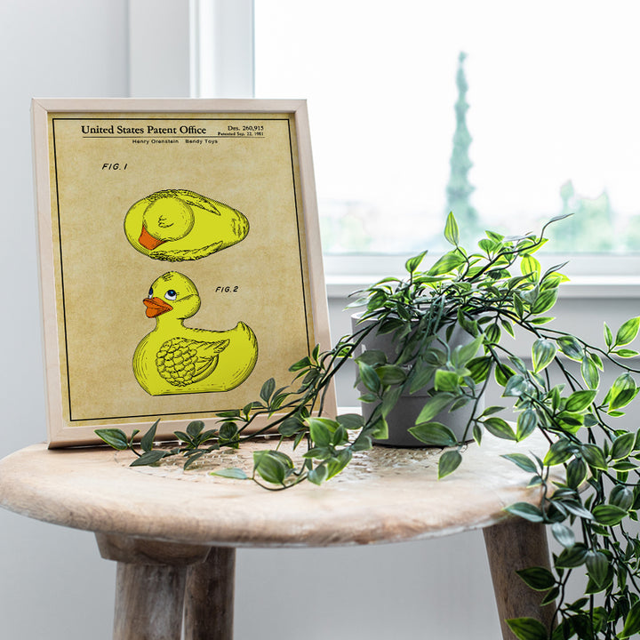 Rubber Duck Bathroom Patent Art Print - Vintage Wall Art Poster - Chic Retro Home Decor for Boys, Girls and Baby Room, Nursery or Bath - Great Gift for Mom - 8x10 Photo - Unframed