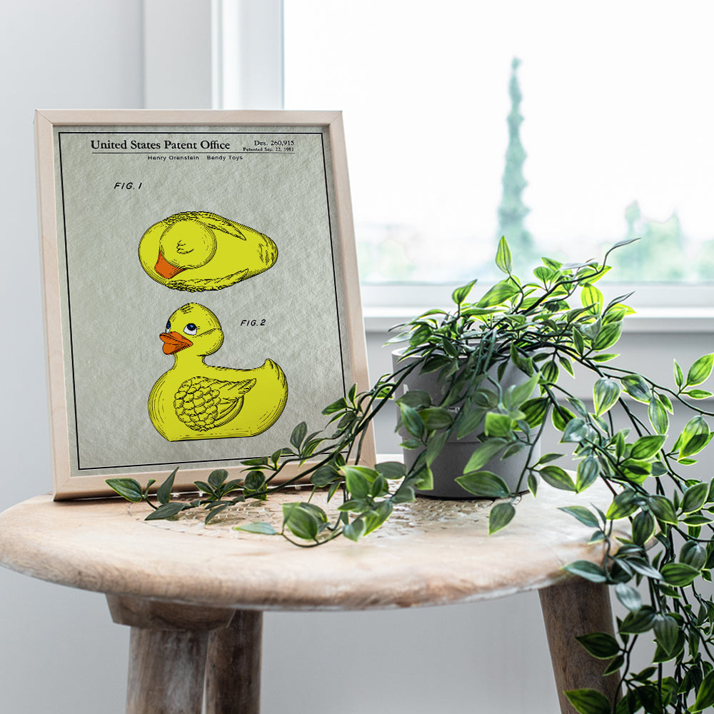 Original Rubber Duck Bathroom Patent Art Print - 8x10 Vintage Wall Art Poster - Chic Retro Home Decor for Boys, Girls, Kids, Baby Room, Nursery or Bath - Great Gift for Mom - Unframed Photo