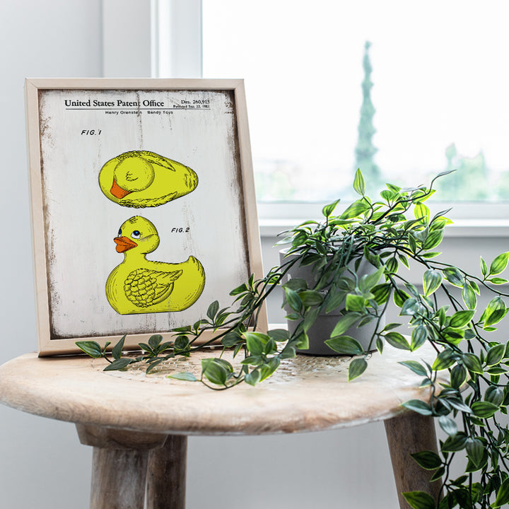 Rubber Ducky Patent Print - 8x10 Vintage Bathroom Wall Art Photo -Retro Farmhouse Cottage Home Decor for Boys, Girls, Kids, Baby Room, Nursery, Bath - Rustic Shabby Chic Gift for Mom - Unframed Poster