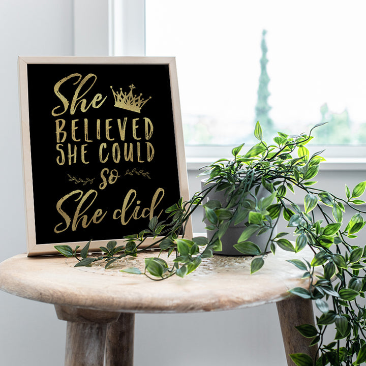 Inspiration Saying Quotation Motivational poster for Woman - Positive Quotes Wall Decor - Teen Girls Women Bedroom Wall Art & Decor - She Believed She Could So She Did Poster - Aesthetics Room Decor