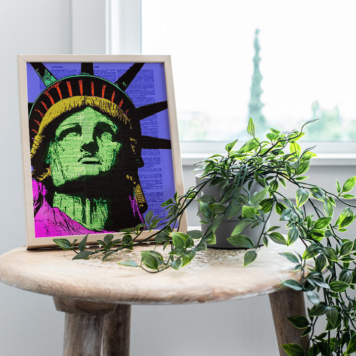 Statue of Liberty - Wall Art Print on Dictionary Photo - Ready to Frame (8X10) Vintage Photo - Makes a Great Gift for Home Decor, Living Room, Bedroom - New York City Pop Art - NYC