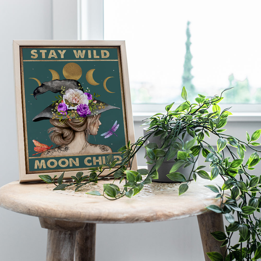 Stay Wild Moon Child - Hippie Room Decor - Womens Boho Wall Art - Witch Decor - Celestial Boho Wall Decor - Bohemian Wall Decor - Moon Wall Decor - Witchy Room Decor - Wicca Witchcraft Wiccan Decor