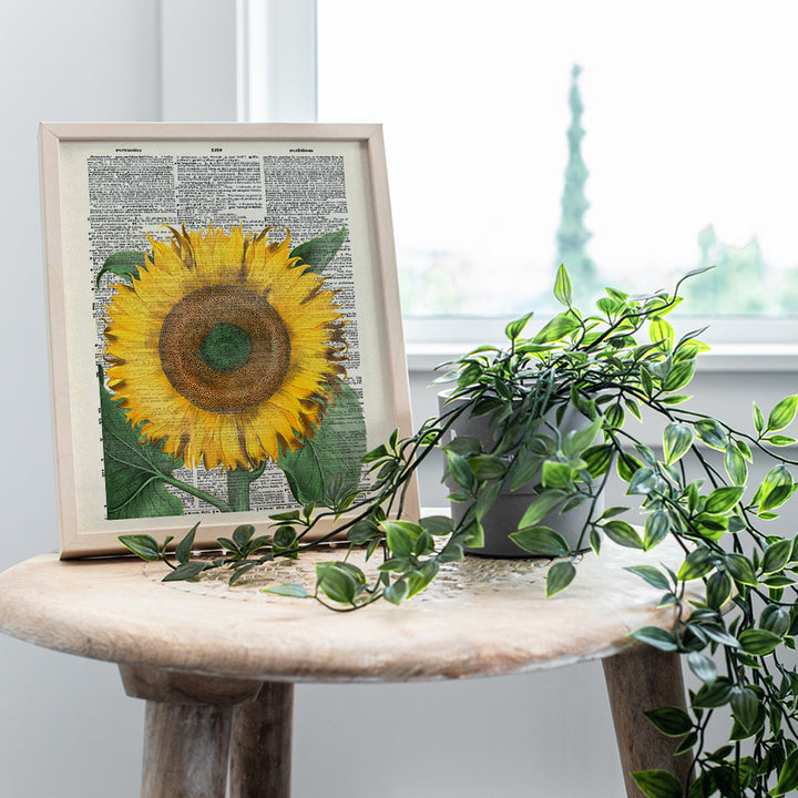 Sunflower On Photo of Dictionary Page - Unframed Wall Art Print - Great For Home Decor - Affordable and Easy Gift Giving - Ready to Frame (8x10) Photo