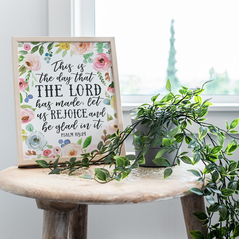 This Is The Day The Lord Has Made Sign - Christian Bible Verse Wall Art - Religious Scripture Wall Decor Poster Print for Bedroom, Living Room, Kitchen - Floral Art for Women, Her, Wife, Girlfriend