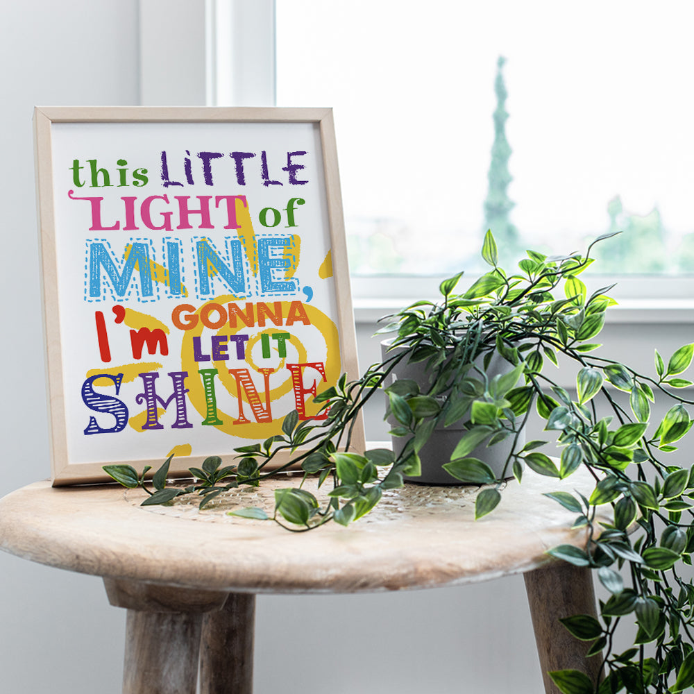 Kids Wall Decor for Girls Bedroom, Boys Room Decor, Baby Nursery - Cute Original Colorful Wall Art - Unique Housewarming Gift - This Little Light of Mine - 8x10 UNFRAMED Picture Print