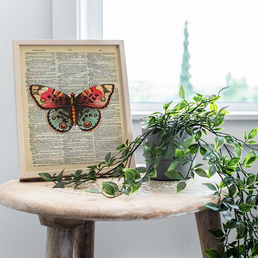 Upcycled Dictionary Wall Art Print - 8x10 Vintage Unframed Photo - Great For Home Decor and Easy Gift Giving - Nature - Orange and Green Butterfly