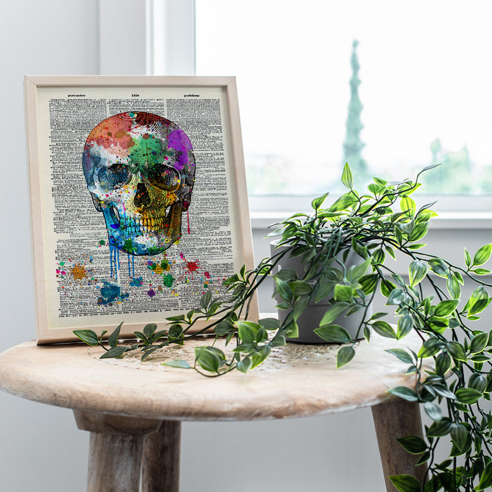 Skull Decor - Skull Wall Decor - Graffiti Skull Wall Art - Gothic Decorations - Goth Wall Art - Grunge Posters Room Decor - Trippy Wall Art - Skull Gifts - Upcycled Dictionary Art Photo