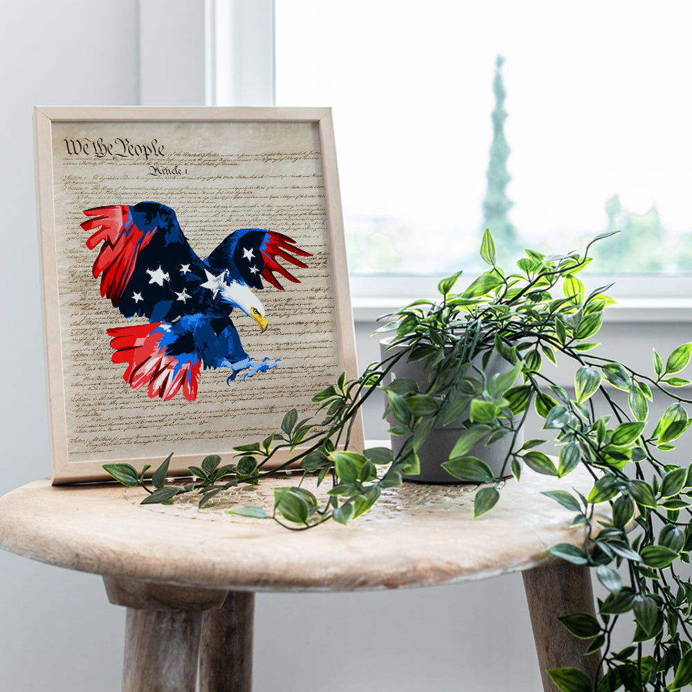 Patriotic American Eagle on US Constitution Wall Art Print, Home Decor - Vintage Poster - Unique Room Decorations for Office, Living Room, Family Room - Gift for Veterans - 8x10 Photo Unframed