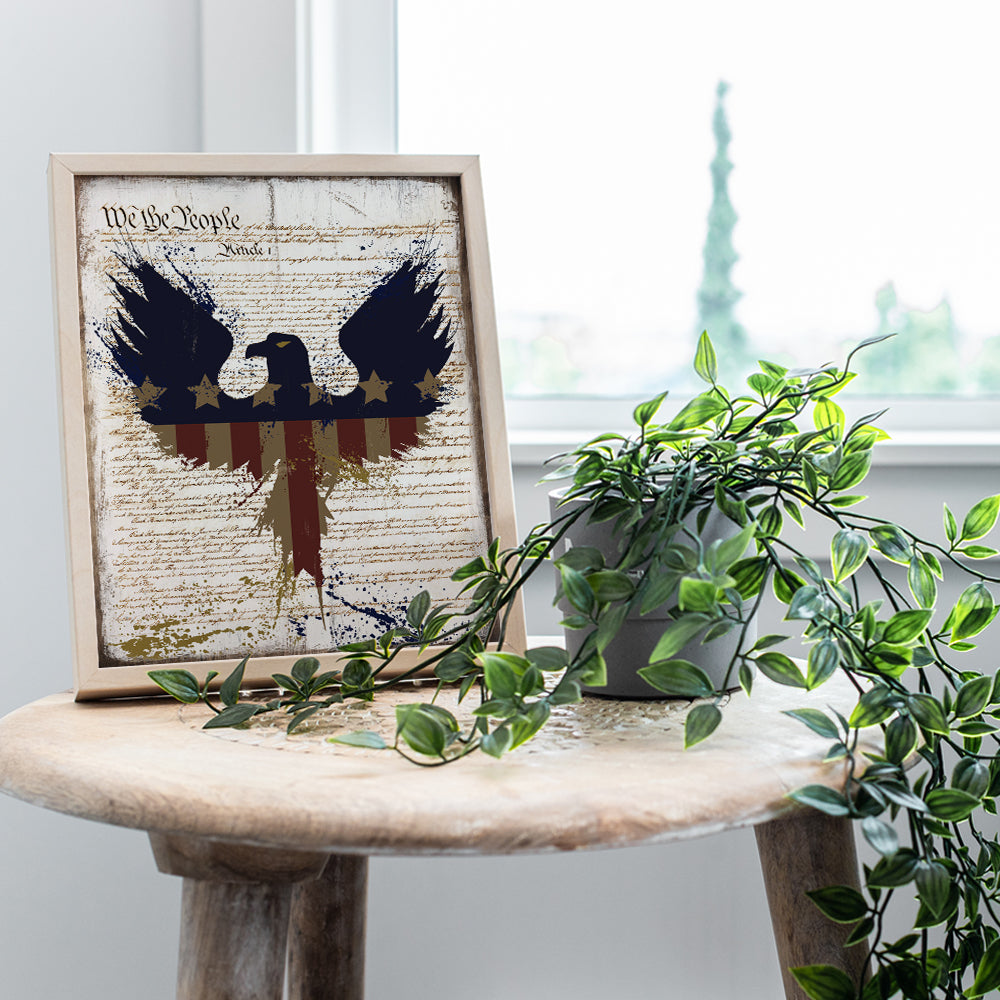 American Flag Eagle Wall Art Print - 8x10 Rustic Vintage Home Decor Photo Picture - Unique Patriotic Gift for US Military Vet, Veterans Day, Memorial Day, Fourth 4th of July - Unframed Poster