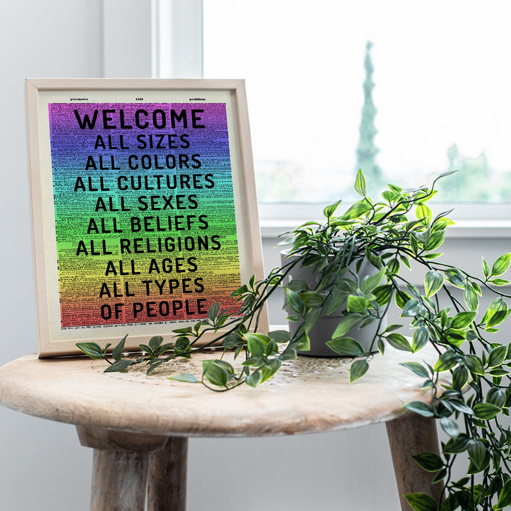 Welcome Sign - Tolerance Dictionary Wall Decor Picture - Art Poster Print for Home, Office, Store, Bar - Gift for LGBTQ, Queer, Gay, Bi, Lesbian, African American, Black, Latino, Liberal Democrats