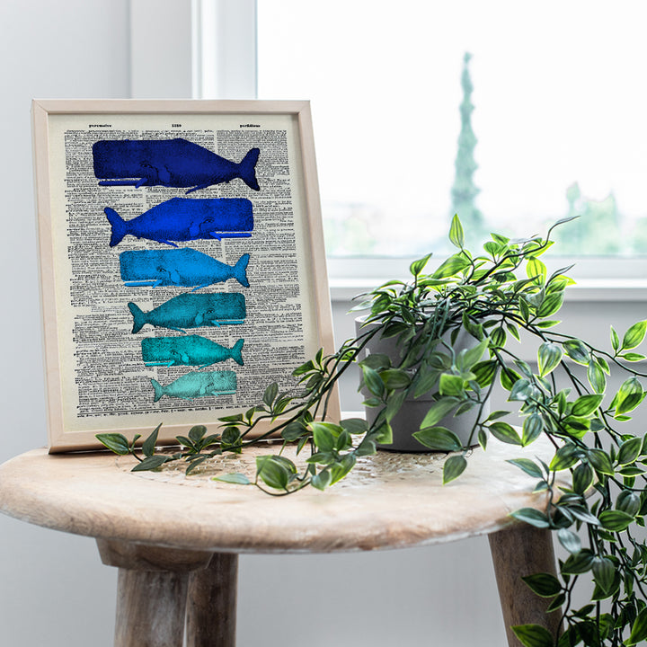 Blue Whales - Unframed Dictionary Wall Art Print - Great For Fishermen - Beautiful Home Decor - Affordable Gift - Ready to Frame (8x10) Photo